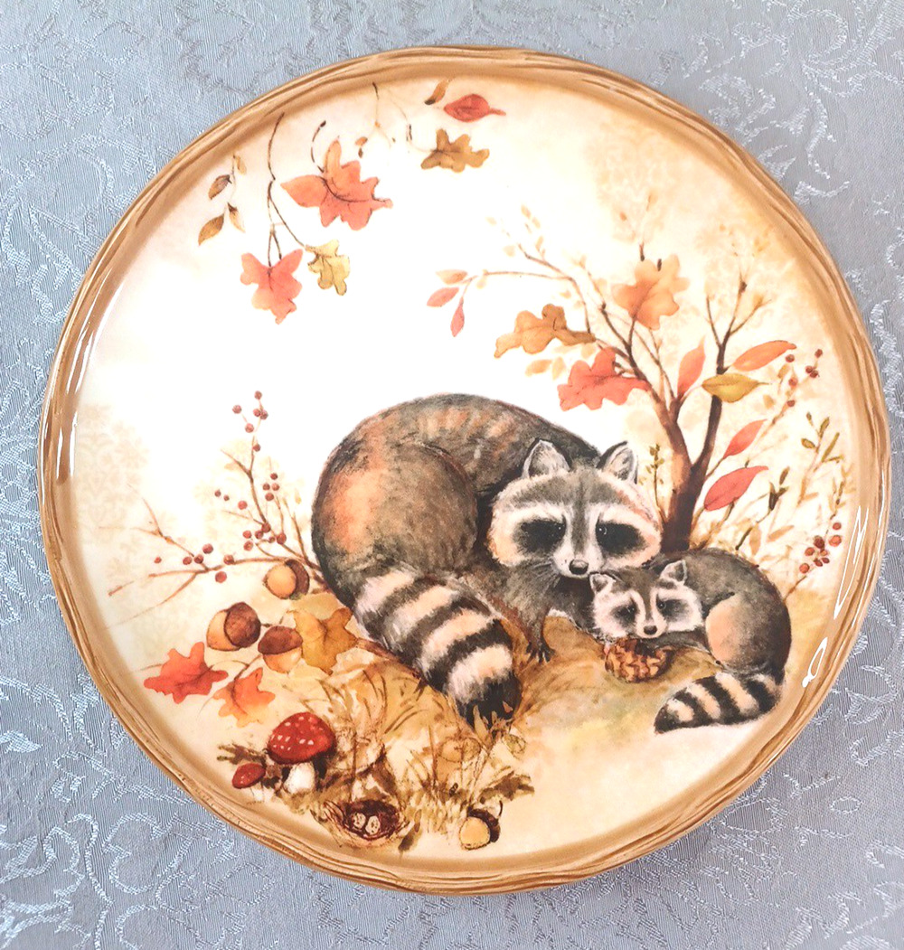 Raccoon Pair Autumn Fall 9" Plate Certified International Susan Winget